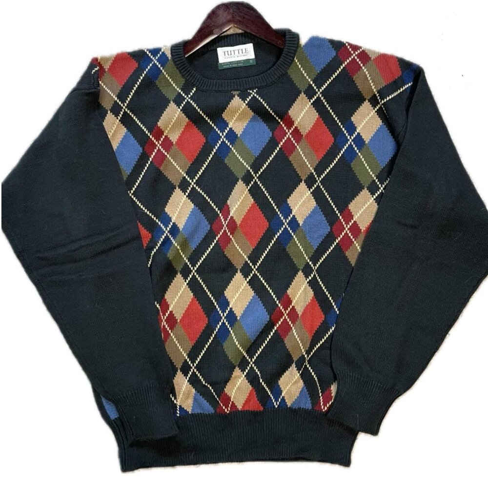 90's Vintage ARGYLE SWEATER Mens Size Small
